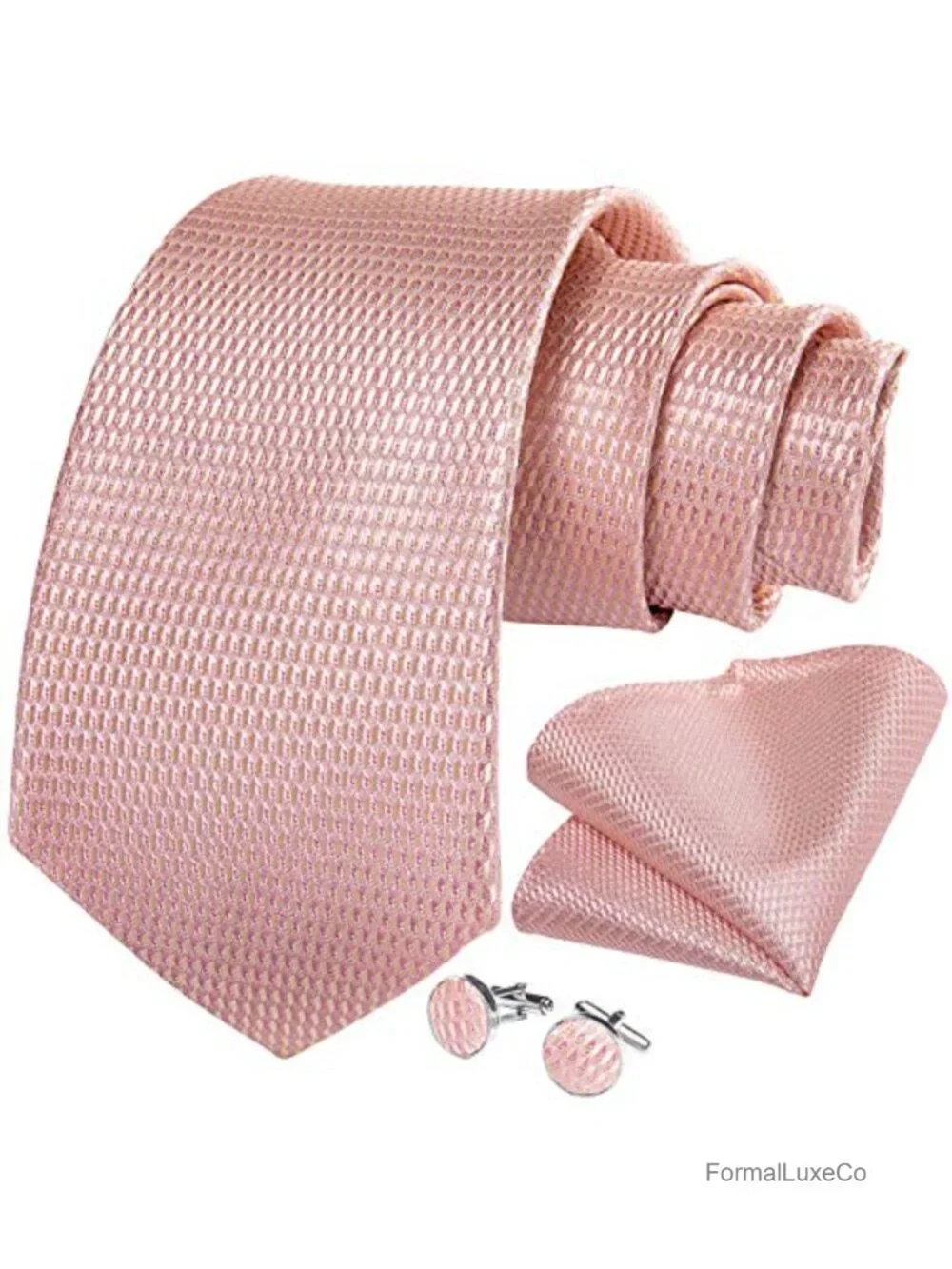 Silk Men's Necktie Set with Pocket Square Cufflinks Lapel Pin